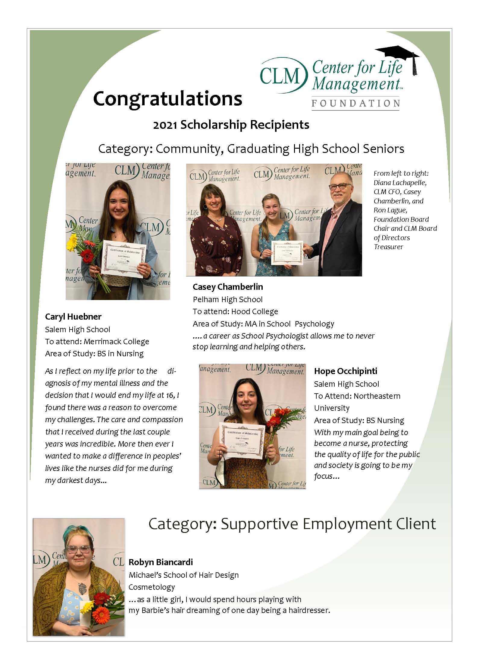 Center for life management foundation presents scholarship awards